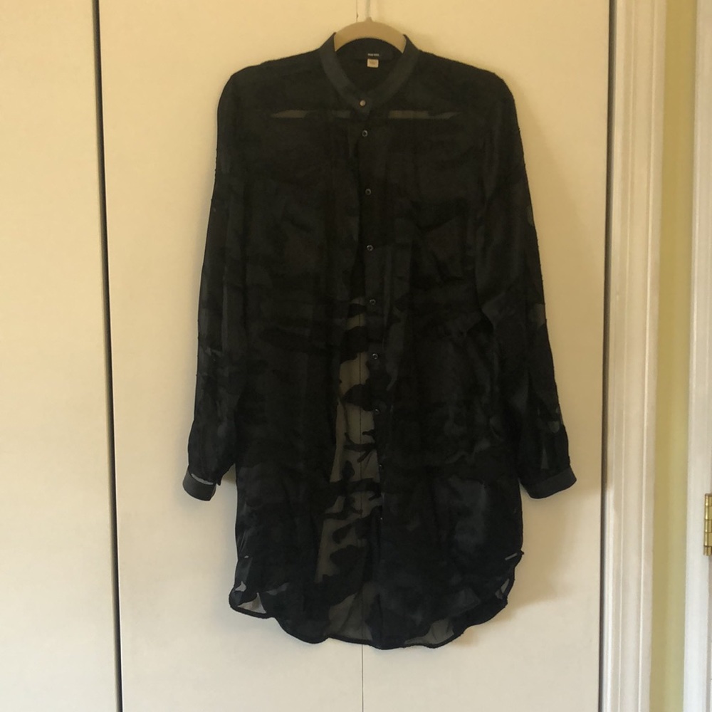 Diesel silk long button-down sheer shirt dress